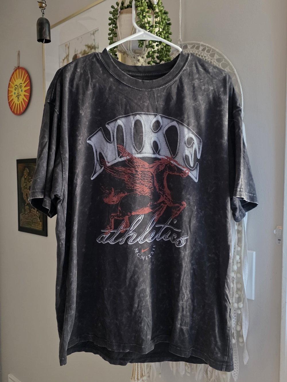 Nike Black Mineral-Wash Short Sleeve Tee with Red Pegasus Graphic